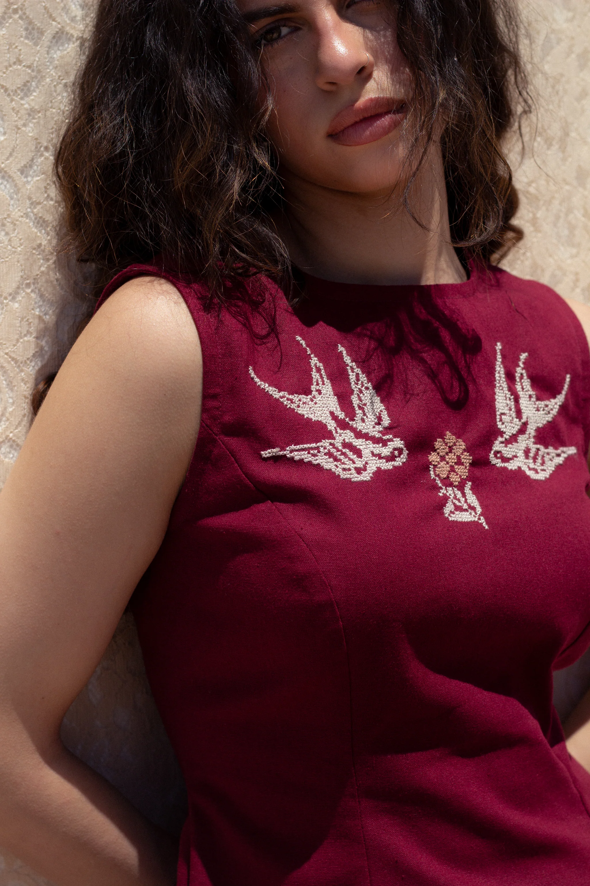 Rima peplum top (scarlet linen) - Image 3