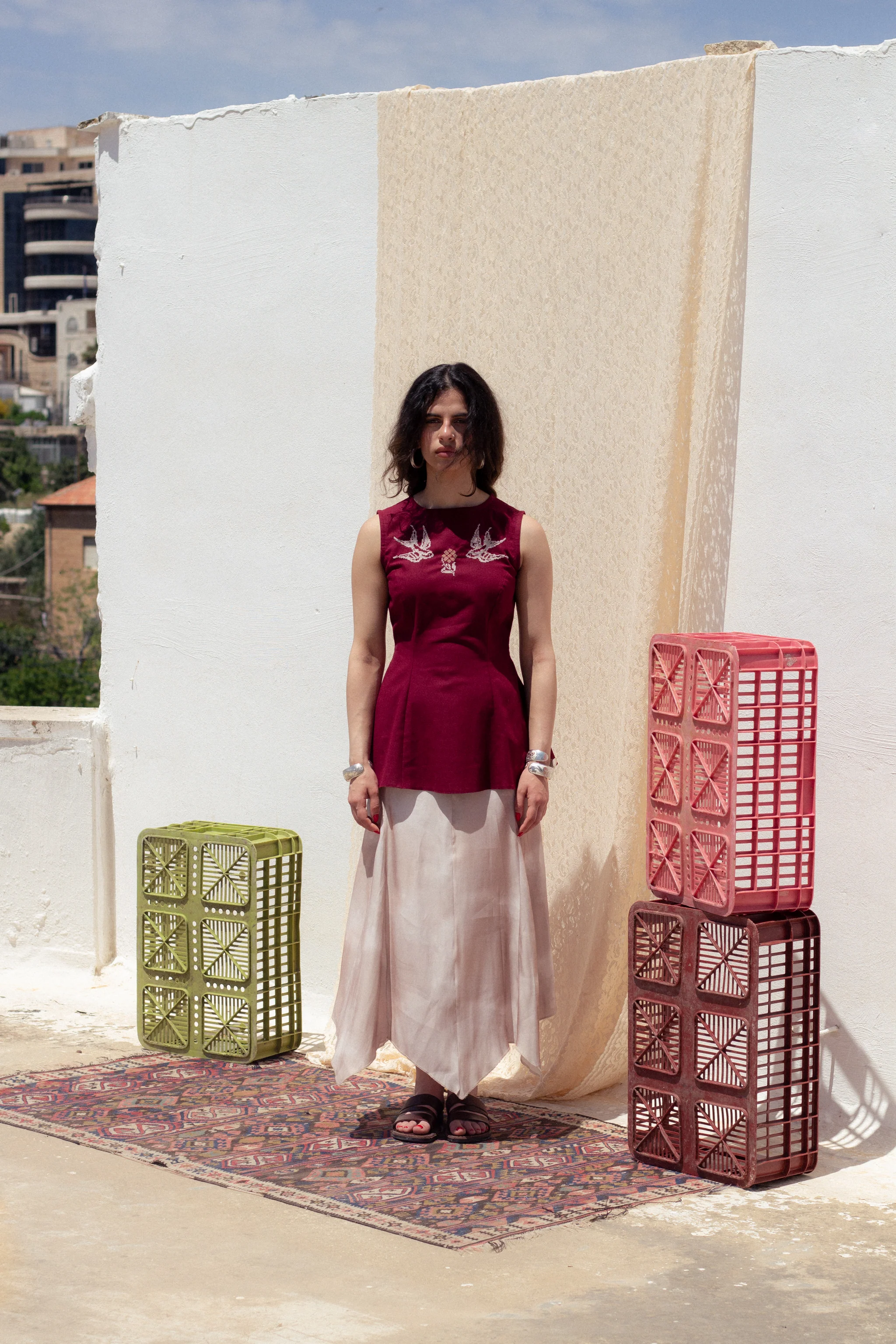 Rima peplum top (scarlet linen) - Image 4