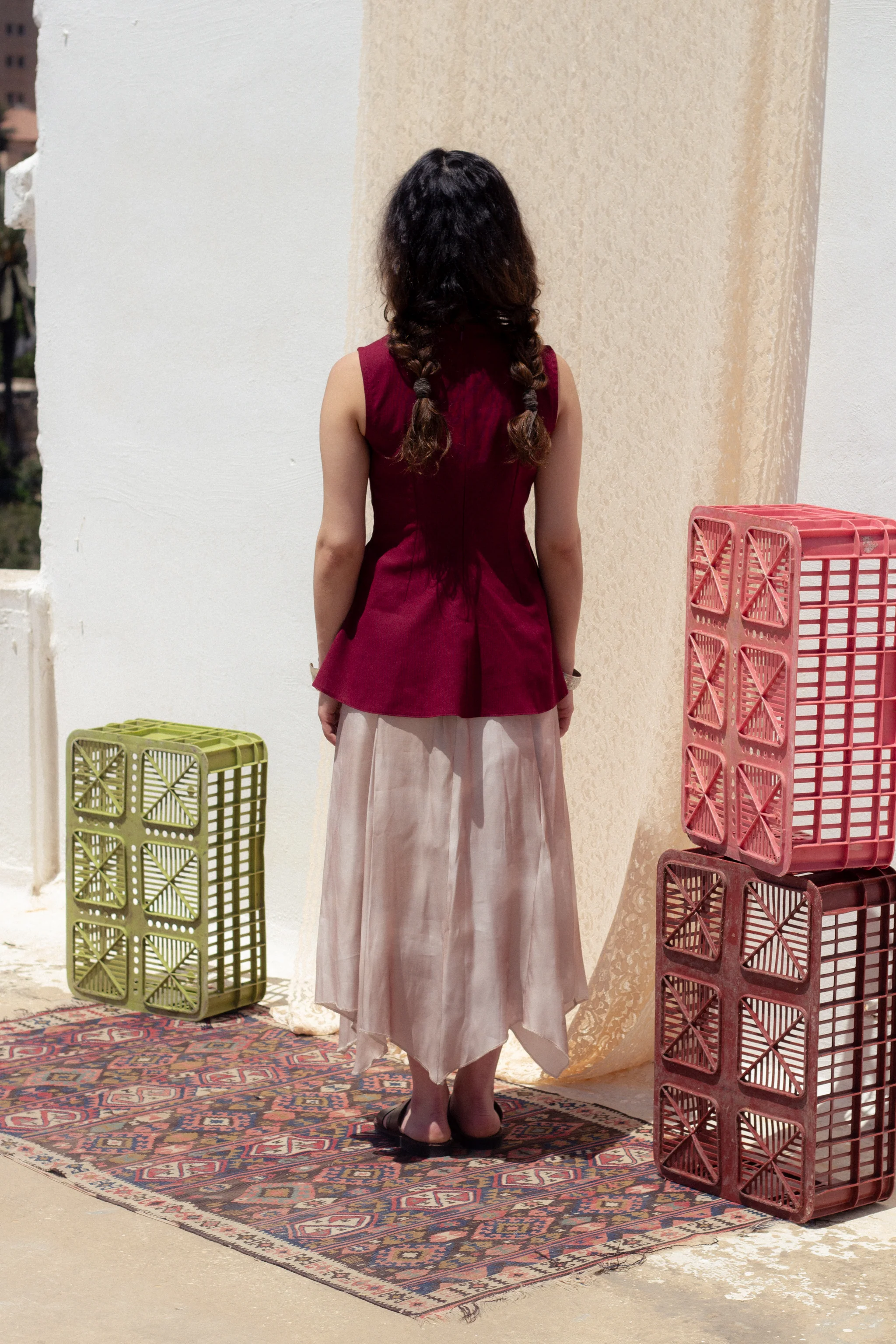 Rima peplum top (scarlet linen) - Image 5