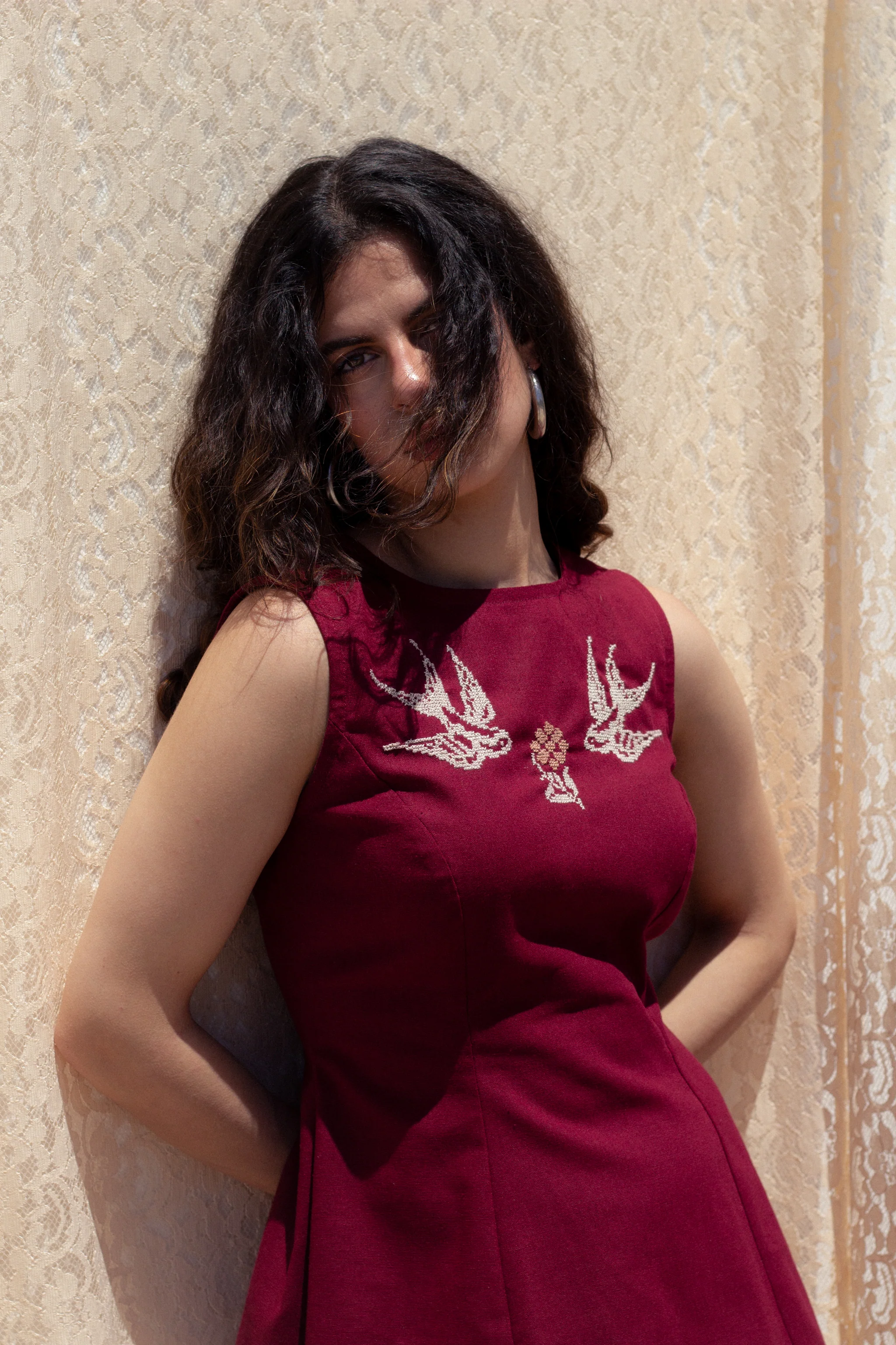 Rima peplum top (scarlet linen) - Image 6