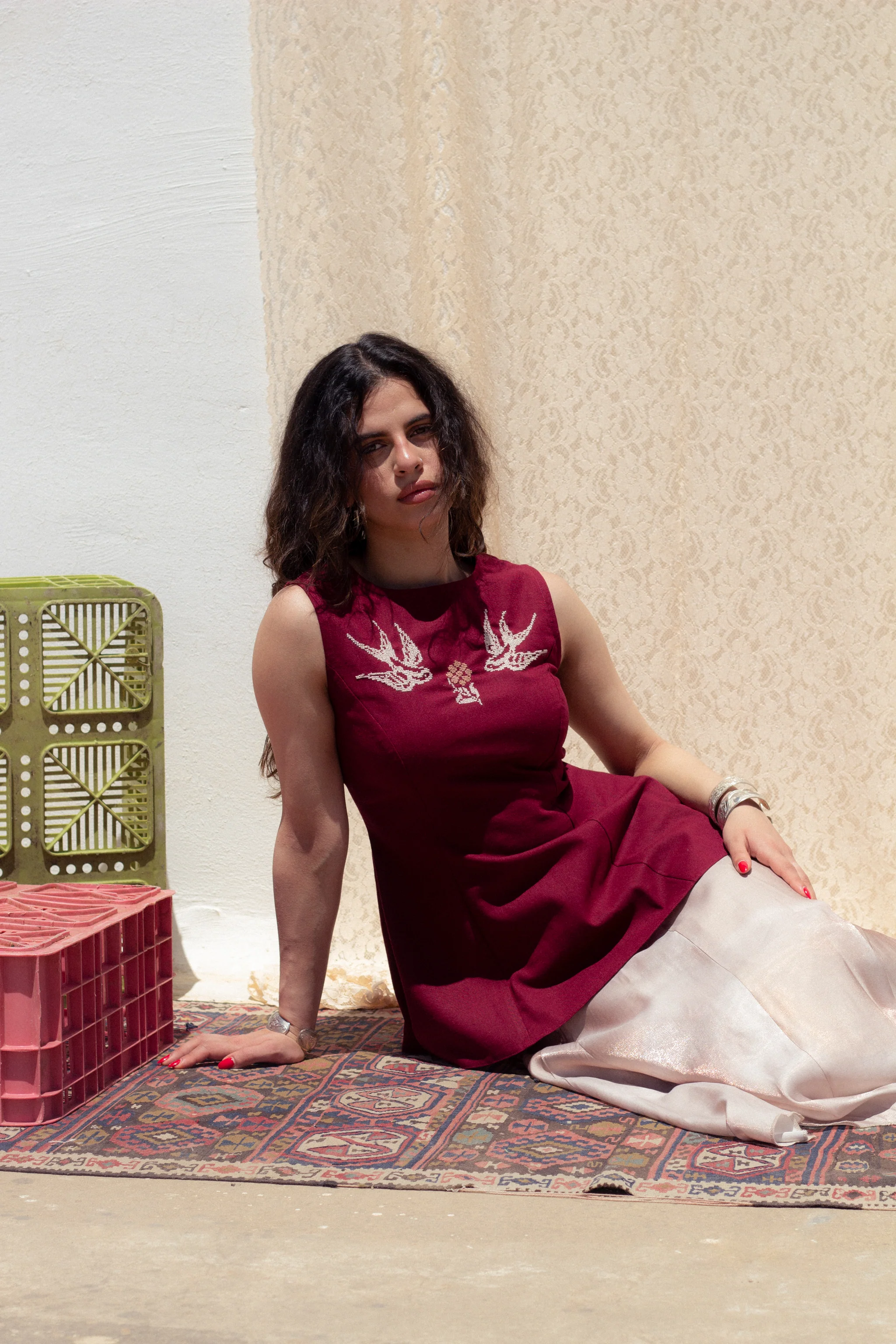 Rima peplum top (scarlet linen) - Image 7