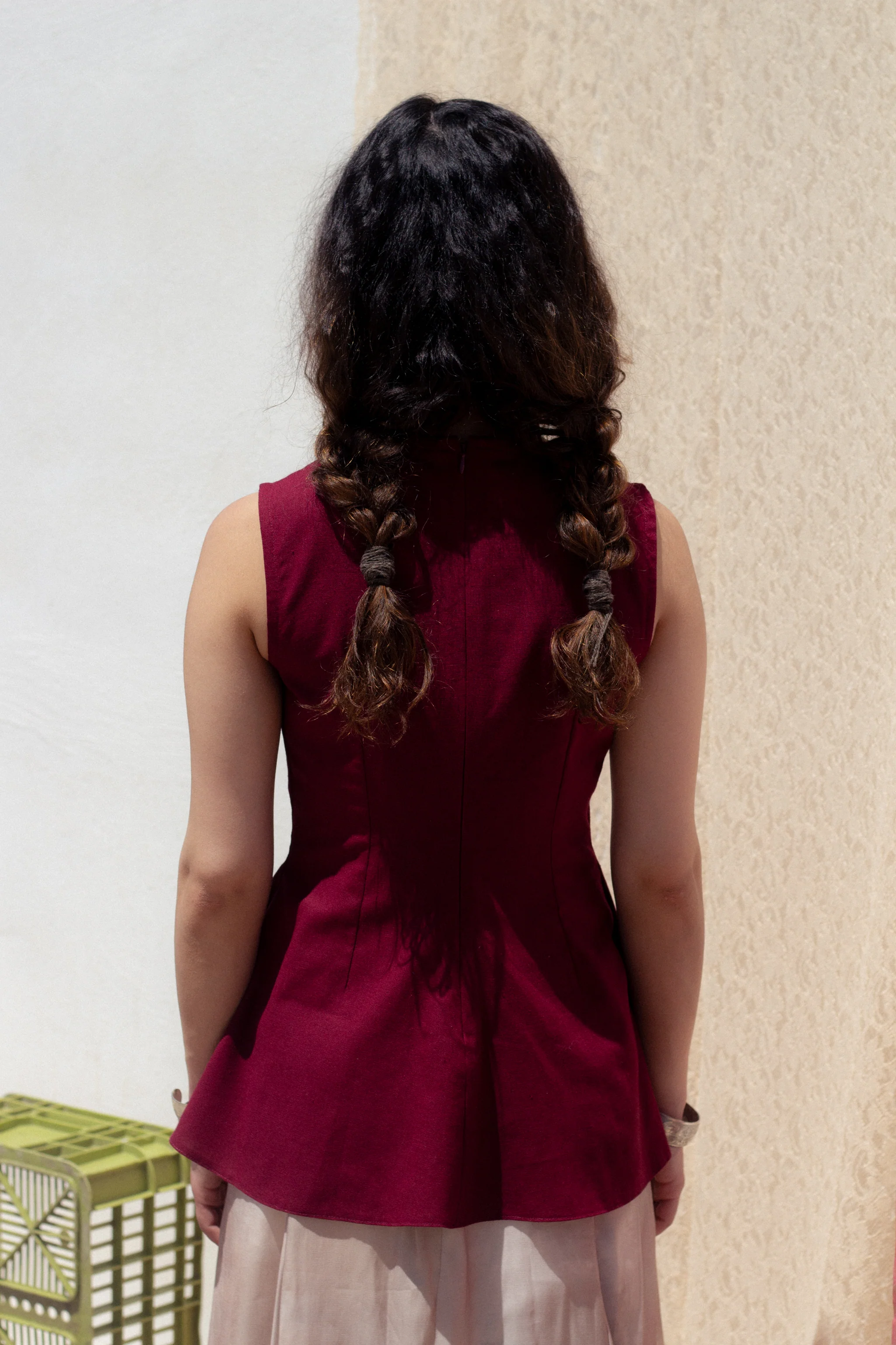Rima peplum top (scarlet linen) - Image 8