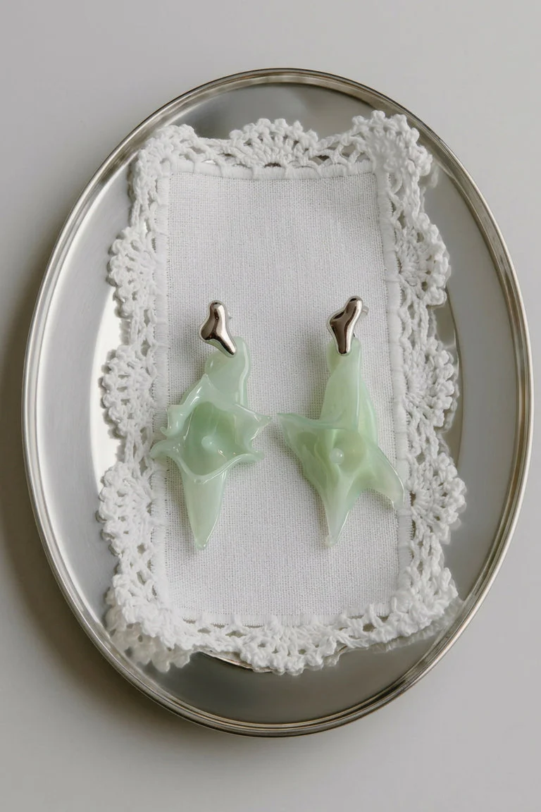 Sofia glass earrings in pistachio - Image 2